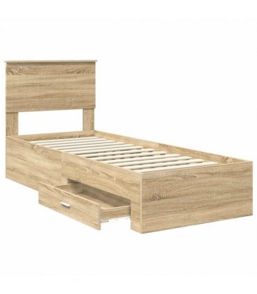 vidaXL Bed Frame Sonoma Oak and Silver 75 x 190 cm Engineered Wood — V0672008094