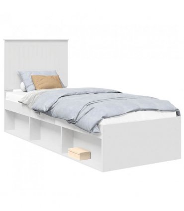 vidaXL Bed Frame with Headboard White 75 x 190 cm Solid Pine Wood — V0672008176