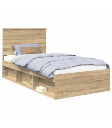 vidaXL Bed Frame with Headboard Sonoma 100 x 200 cm Solid Pine Wood — Colour: Sonoma oak — V0672008179