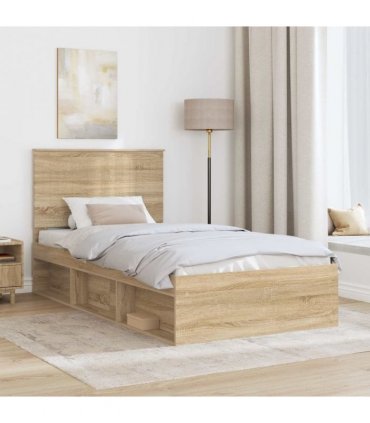vidaXL Bed Frame with Headboard Sonoma 100 x 200 cm Solid Pine Wood — Colour: Sonoma oak — V0672008179