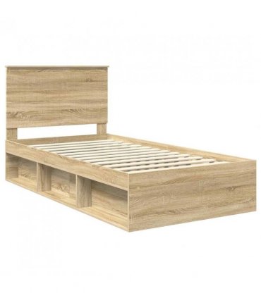 vidaXL Bed Frame with Headboard Sonoma 100 x 200 cm Solid Pine Wood — Colour: Sonoma oak — V0672008179