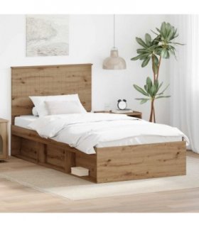 vidaXL Bed Frame Artisian Oak 100 x 200 cm Solid Pine Wood — Colour: Artisan oak — V0672008191