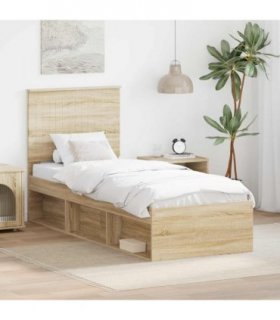 vidaXL Bed Frame with Headboard Sonoma Oak 75 x 190 cm Solid Pine Wood — V0672008192