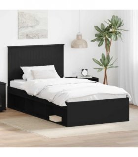 vidaXL Bed Frame with Headboard Black 100 x 200 cm Solid Pine Wood — V0672008193