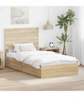 vidaXL Storage Bed with Drawer Sonoma Oak 100 x 200 cm Engineered Wood — V0672008393