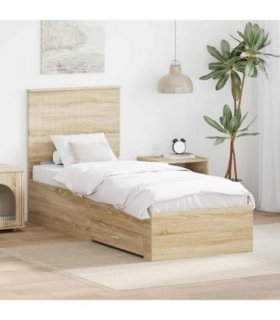vidaXL Bed Frame Sonoma Oak and Silver 70 x 190 cm Engineered Wood — Size: 75 x 190 cm