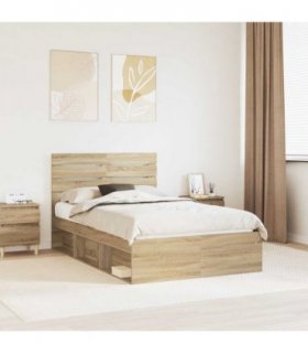 vidaXL Bed Frame with Headboard Sonoma 120 x 190 cm Solid Pine Wood — Colour: Sonoma oak — V0672008539