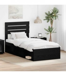 vidaXL Bed Frame with Headboard Black 100 x 200 cm Solid Pine Wood — Colour: Black oak — V0672008540