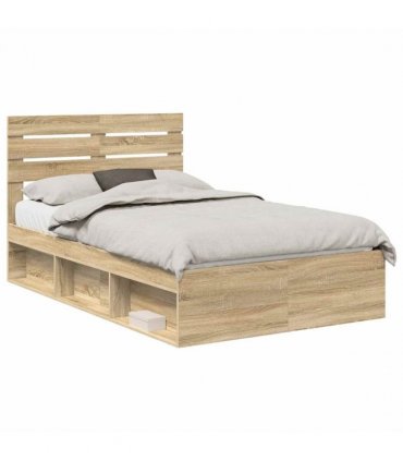 vidaXL Bed Frame with Headboard Sonoma 120 x 200 cm Solid Pine Wood — Colour: Sonoma oak — V0672008562