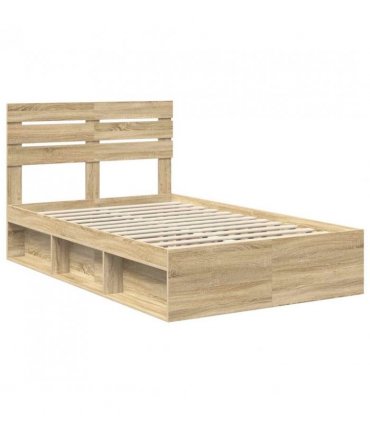 vidaXL Bed Frame with Headboard Sonoma 120 x 200 cm Solid Pine Wood — Colour: Sonoma oak — V0672008562