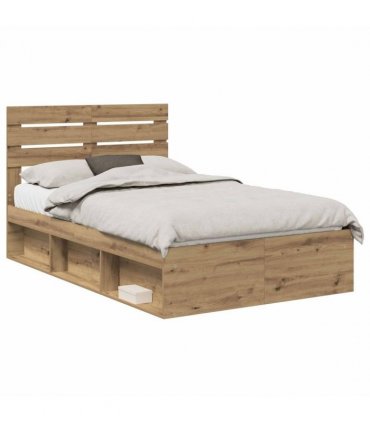 vidaXL Bed Frame Artisian Oak 120 x 190 cm Solid Pine Wood — Colour: Artisan oak — V0672008566