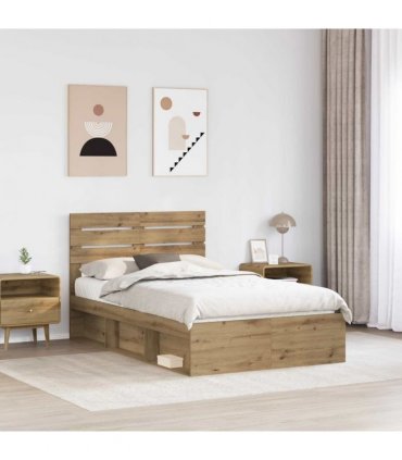 vidaXL Bed Frame Artisian Oak 120 x 190 cm Solid Pine Wood — Colour: Artisan oak — V0672008566