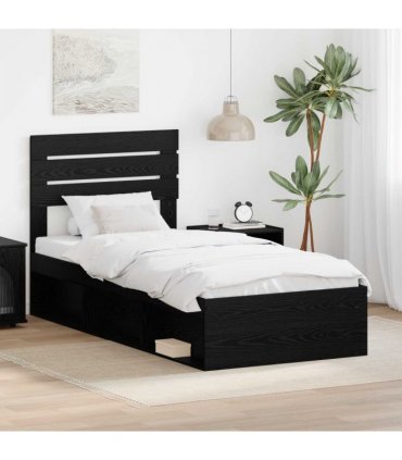 vidaXL Bed Frame with Headboard Black 90 x 190 cm Solid Pine Wood — Colour: Black oak