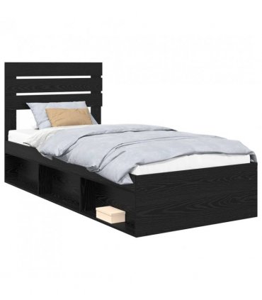 vidaXL Bed Frame with Headboard Black 90 x 190 cm Solid Pine Wood — Colour: Black oak