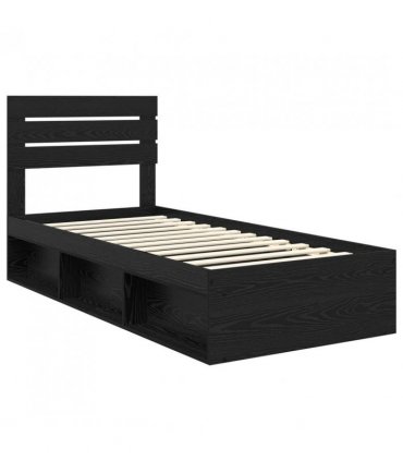 vidaXL Bed Frame with Headboard Black 90 x 190 cm Solid Pine Wood — Colour: Black oak