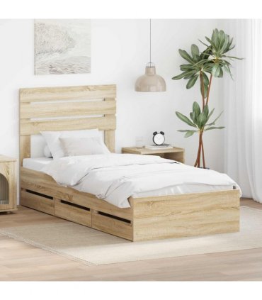 vidaXL Bed Frame with Drawer Sonoma Oak 75 x 190 cm Engineer Wood — V0672008610