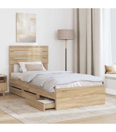 vidaXL Bed Frame with Drawer Sonoma Oak 75 x 190 cm Engineer Wood — V0672008610