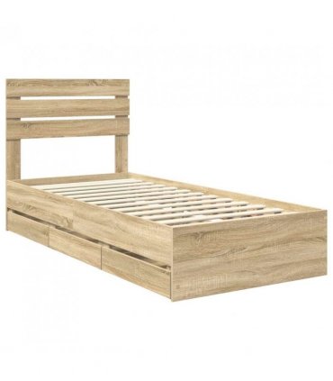 vidaXL Bed Frame with Drawer Sonoma Oak 75 x 190 cm Engineer Wood — V0672008610