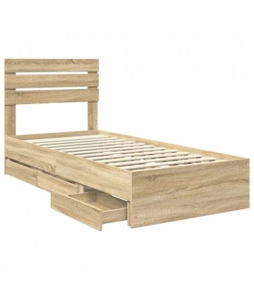 vidaXL Bed Frame with Drawer Sonoma Oak 75 x 190 cm Engineer Wood — V0672008610