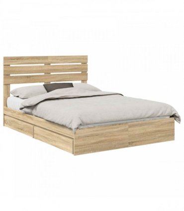 vidaXL Storage Bed with Drawer Sonoma Oak 160 x 200 cm Engineered Wood — V0672008647