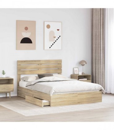 vidaXL Storage Bed with Drawer Sonoma Oak 160 x 200 cm Engineered Wood — V0672008647