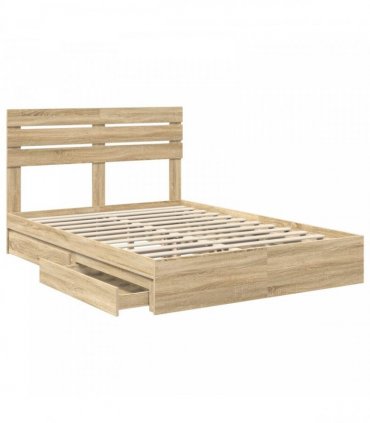 vidaXL Storage Bed with Drawer Sonoma Oak 160 x 200 cm Engineered Wood — V0672008647