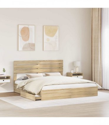 vidaXL Storage Bed with Drawer Sonoma Oak 180 x 200 cm Engineered Wood — V0672008661