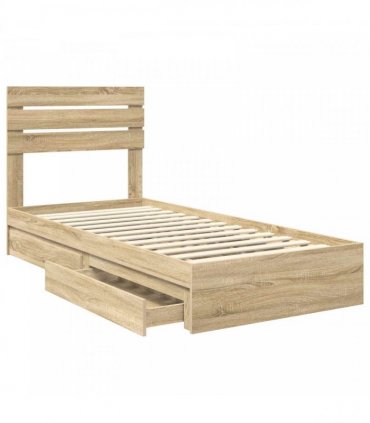 vidaXL Storage Bed with Drawer Sonoma Oak 100 x 200 cm Engineered Wood — V0672008677
