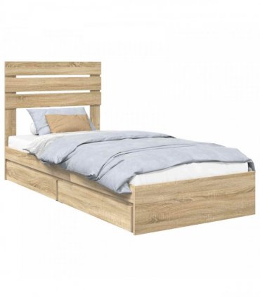 vidaXL Storage Bed with Drawer Sonoma Oak 75 x 190 cm Engineered Wood — V0672008688