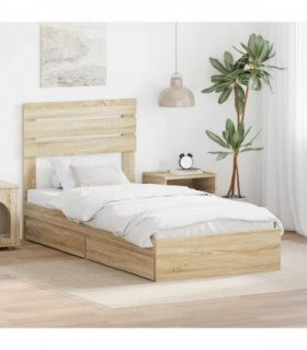 vidaXL Storage Bed with Drawer Sonoma Oak 90 x 190 cm Engineered Wood — V0672008689