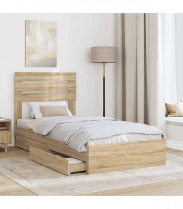 vidaXL Storage Bed with Drawer Sonoma Oak 90 x 190 cm Engineered Wood — V0672008689