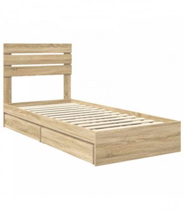 vidaXL Storage Bed with Drawer Sonoma Oak 90 x 190 cm Engineered Wood — V0672008689