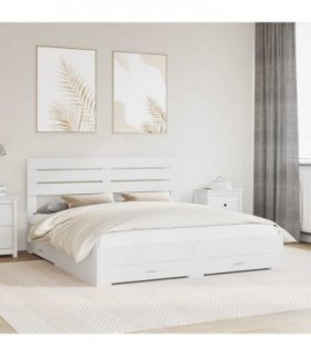 vidaXL Bed Frame with Drawer with Headboard Manual Engineered Wood — Colour: White, Size: 180 x 200 cm