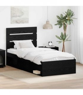 vidaXL Bed Frame with Headboard Black 90 x 200 cm Solid Pine Wood — Colour: Black oak — V0672008789