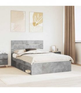 vidaXL Bed Frame with Headboard Concerte 140 x 190 cm Solid Pine Wood — Colour: Concrete grey — V0672008796