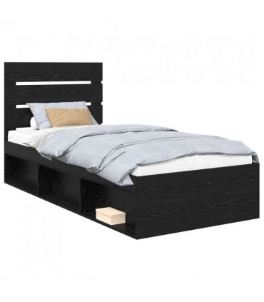 vidaXL Bed Frame with Headboard Black 100 x 200 cm Solid Pine Wood — Colour: Black oak — V0672008817