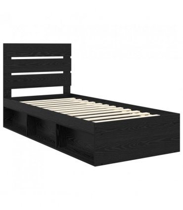 vidaXL Bed Frame with Headboard Black 100 x 200 cm Solid Pine Wood — Colour: Black oak — V0672008817