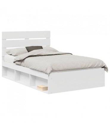 vidaXL Bed Frame with Headboard White 120 x 190 cm Solid Pine Wood — V0672008820