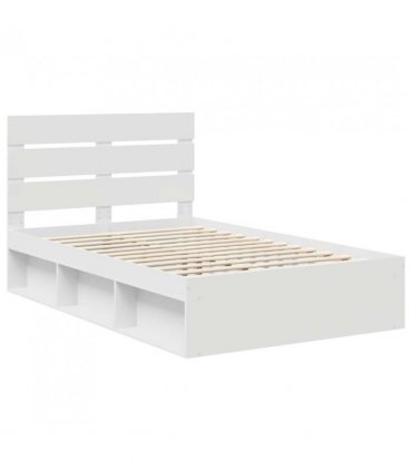 vidaXL Bed Frame with Headboard White 120 x 190 cm Solid Pine Wood — V0672008820