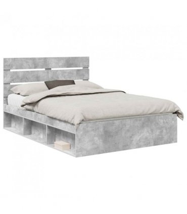 vidaXL Bed Frame with Headboard Concerte 140 x 200 cm Solid Pine Wood — Colour: Concrete grey — V0672008821