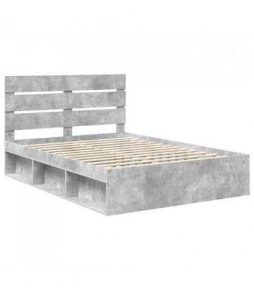 vidaXL Bed Frame with Headboard Concerte 140 x 200 cm Solid Pine Wood — Colour: Concrete grey — V0672008821