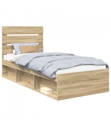 vidaXL Bed Frame with Headboard Sonoma 100 x 200 cm Solid Pine Wood — Colour: Sonoma oak — V0672008832