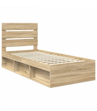 vidaXL Bed Frame with Headboard Sonoma 100 x 200 cm Solid Pine Wood — Colour: Sonoma oak — V0672008832