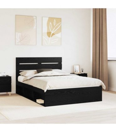 vidaXL Bed Frame with Headboard Black 150 x 200 cm Solid Pine Wood — Colour: Black oak