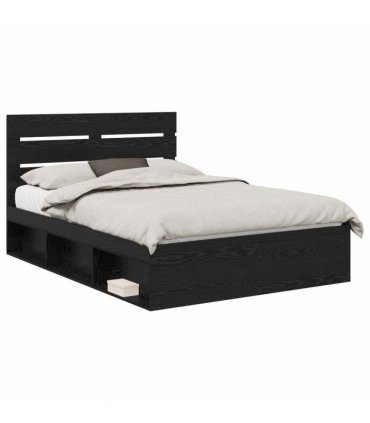 vidaXL Bed Frame with Headboard Black 150 x 200 cm Solid Pine Wood — Colour: Black oak