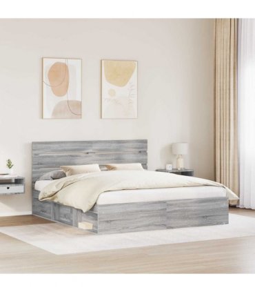 vidaXL Bed Frame Grey Sonoma 180 x 200 cm Solid Pine Wood — V0672008837