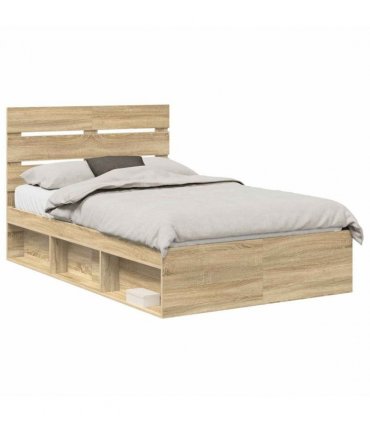 vidaXL Bed Frame with Headboard Sonoma 120 x 200 cm Solid Pine Wood — Colour: Sonoma oak — V0672008843