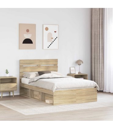 vidaXL Bed Frame with Headboard Sonoma 120 x 200 cm Solid Pine Wood — Colour: Sonoma oak — V0672008843