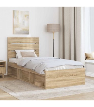 vidaXL Bed Frame with Headboard Sonoma Oak 75 x 190 cm Solid Pine Wood — V0672008847