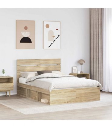 vidaXL Bed Frame with Headboard Sonoma 140 x 190 cm Solid Pine Wood — Colour: Sonoma oak — V0672008849
